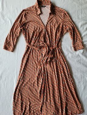 J Peterman Midi Orange Chevron Wrap Dress Size 12